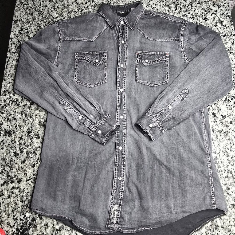 Rafter C Pro Flex 45 Performance Men's XL Grey Pearl Snap Long Sleeve Western
